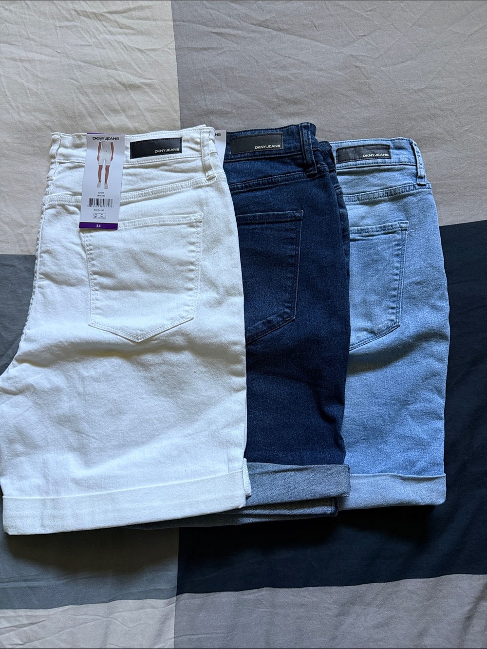 Dkny Women Jean Shorts Trio - White, Dark Blue, Light Blue